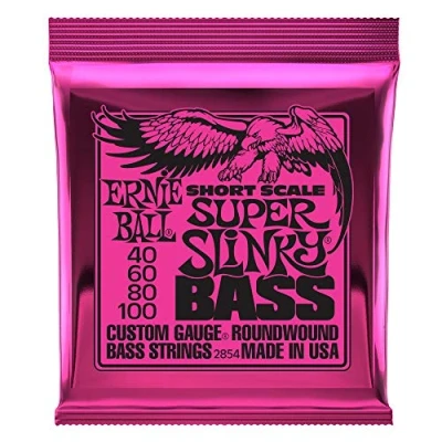 Imagen de Ernie Ball Super Slinky P02854 Cuerdas para bajo, entorchado de níquel, escala corta, calibre 45 100