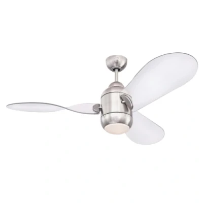 Imagen de Westinghouse iluminación 72258 Ventilador de techo con luz LED y control remoto estilo contemporáneo Josef, 122 cm, acabado en níquel cepillado, vidrio opalino esmerilado, motor CC