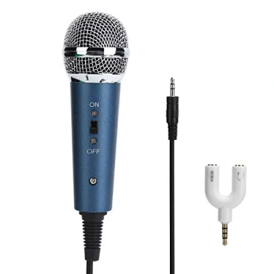 Imagen de micrófono con cable, de condensador mano 3,5 mm en forma U, para karaoke computadora, cantar/altavoz megafonía/amplificador/mezclador(azul)