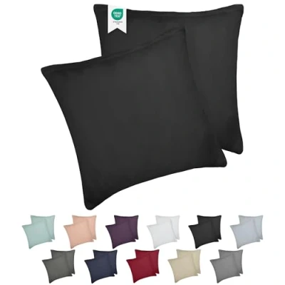 Imagen de BARBONS Fundas Almohada 80x80 Juego de 2, 100% Algodón, Cremallera Invisible Tejido Suave y Lavable Transpirable Certificado Oeko Tex Decorativas para Sofá Silla (80x80) cm Negro