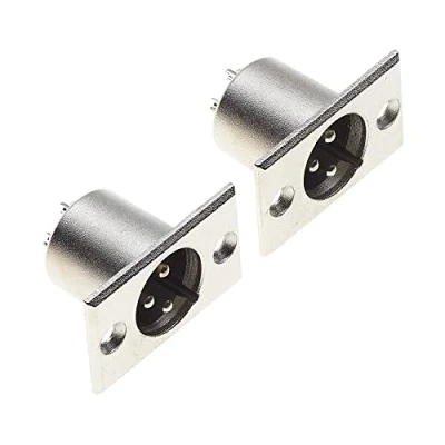 Imagen de Keple Enchufe XLR De 3 Polos Conector Macho para Montaje En Panel con Marco Rectangular Niquelado, Toma Altavoz Micrófono Paquete 2