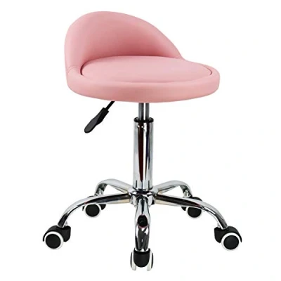 Imagen de KKTONER Taburete de Cuero Artificial con Respaldo Giratorio Ruedas Altura Ajustable para Pintar Tatuaje Masaje SPA Tienda Trabajo(Rosa)