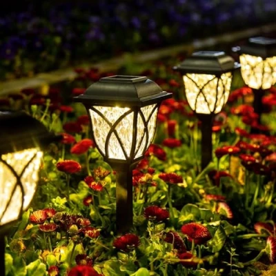 Imagen de GIGALUMI luces solares para caminos al aire libre, paquete de 6 LED jardín, decorativas exteriores, patio, paisaje, pasarela (blanco cálido)