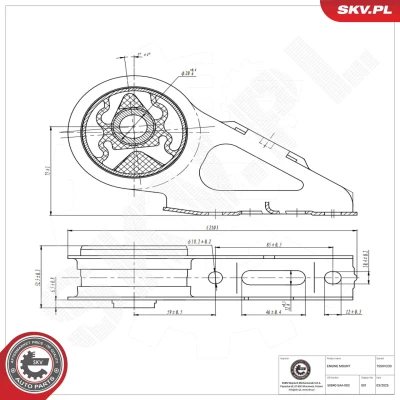 Imagen de ESEN SKV 75SKV230 Soporte de motor izquierda Rodamiento Caucho metal 221mm HONDA: Jazz 2, 3