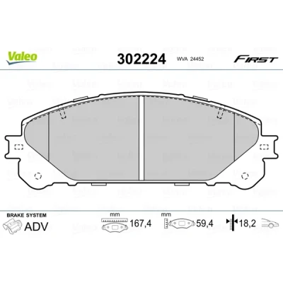 Imagen de VALEO 302224 Juego de pastillas freno Eje delantero excl. contacto avisador desgaste Chapa antichirridos TOYOTA: RAV4 IV SUV, Highlander II