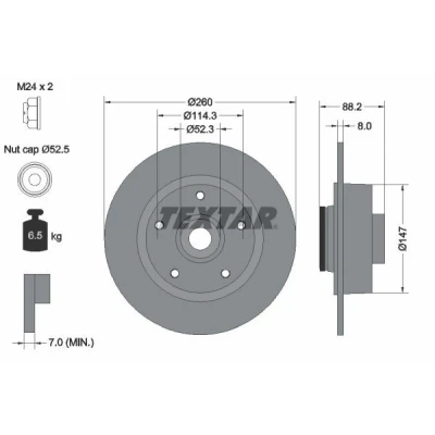 Imagen de TEXTAR PRO 92195903 Disco de freno 260 8 05/05 114,3 macizo revestido con anillo sensor magnético incorporado, cojinete rueda RENAULT: MEGANE 3