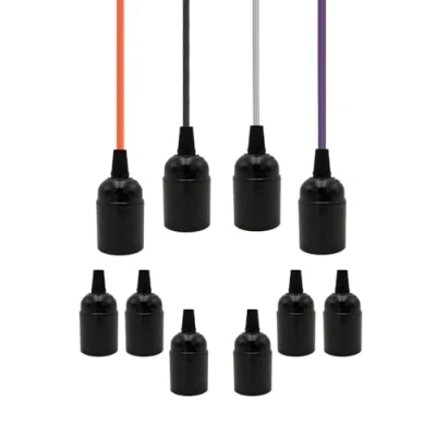 Imagen de LNGJIN 10 portalámparas E27, casquillo retro, de lámpara colgante, color negro, baquelita para casa, bar, oficina, bricolaje