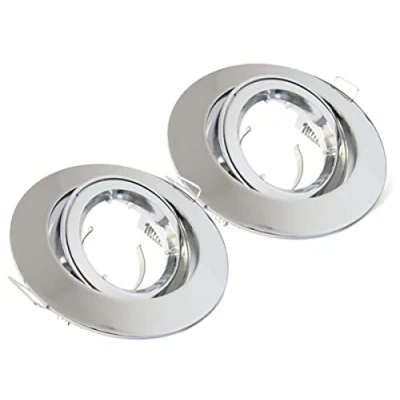 Imagen de 2 soportes para foco empotrables, soporte orientable, modelo con abrazadera desenroscable, orificio de 80 mm a 90 mm, bombillas LED GU10 y MR16 (redondo, plateado cromado)
