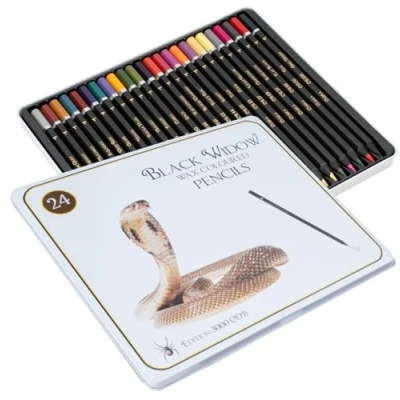 Imagen de Black Widow Collection juego de 24 lápices calidad en madera blackwood para adultos, el mejor colores adultos colorear librosEdición Cobra.