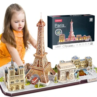 Imagen de CubicFun Puzzle 3D LED París Cityline Maquetas para Construir Adultos Puzzles en Kits de Construcción Iluminación Niños 8+, Torre Eiffel, Notre Dame París, El Louvre, Arco del Triunfo