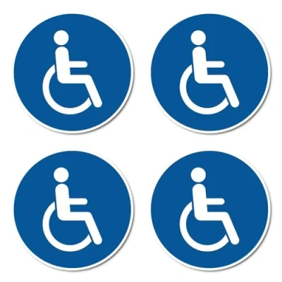 Imagen de Para usuarios de sillas ruedas o personas con discapacidad según DIN EN ISO 7010 / ASR A1.3 pegatina: 10 cm diámetro 4 unidades