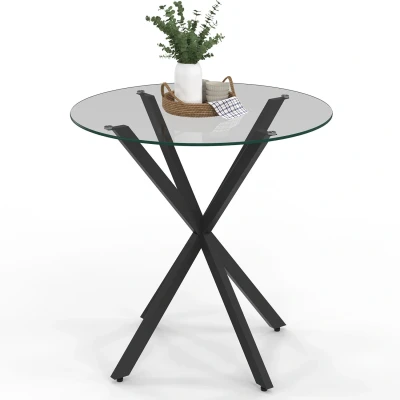 Imagen de Mesa de comedor redonda ALIX para 4 personas con pata araña negra y tablero cristal 80 cm IDMarket