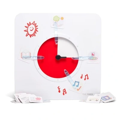 Imagen de TIME TIMER Temporizador Visual Medium Horario visual, reloj de cuenta atras 60 min con tablero borrado en seco, marcador pizarra blanca y tarjetas picto para el aula, hogar rutinas
