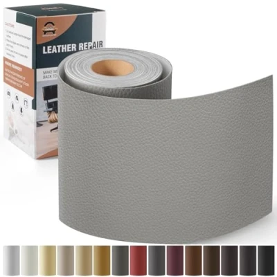 Imagen de Kit de Reparación Cuero para Muebles, Parche Autoadhesivo 10x160 cm, Adhesivo Tapizar Asientos Automóviles, Sofás, Barcos, Sofás Sillas Gris