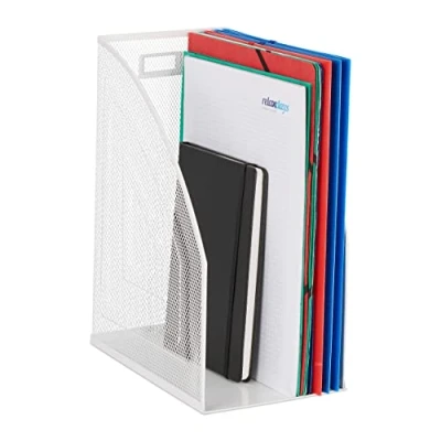 Imagen de Relaxdays Colector de pie Archivador Metal, Formato A4, Organizador Carpetas, Sobremesa, Rejilla Metálica, 32 x 16 24,5 cm, Blanco, Acero, 32x16x24,5 cm