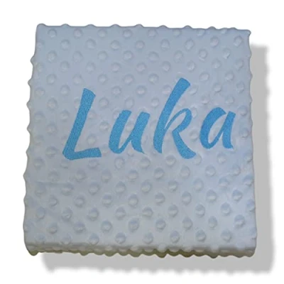 Imagen de Variouss Manta de Bebe Personalizado con su Nombre Bordado, Cochecito o capazo. (Manta Azul)