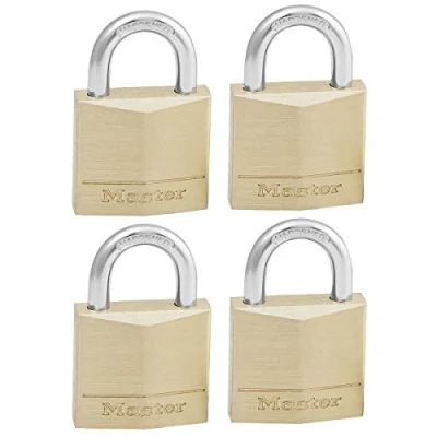 Imagen de Master Lock 130EURQNOP Lote de 4 Candados Ancho con Cuerpo Latón Macizo, Dorado, 4.9 x 3 1.2 cm