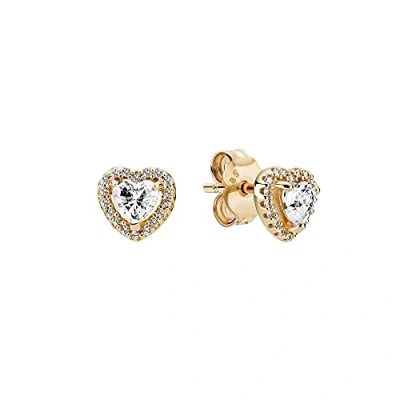 Imagen de Pandora Timeless Pendientes de botón con diseño corazón elevado oro circonitas cúbicas transparentes