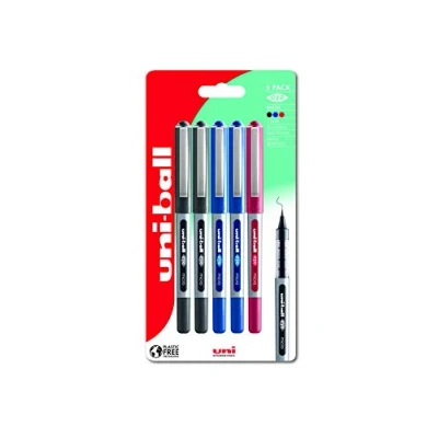 Imagen de uni ball UB 150 Eye Bolígrafos de punta bola micro 0,5 mm para escritura a mano, dibujo, arte y colorear, tinta líquida resistente la decoloración al agua, paquete 5 unidades