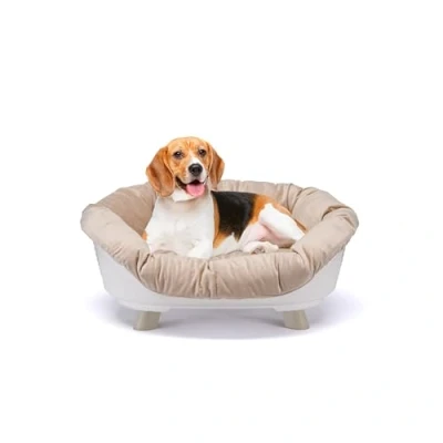 Imagen de Ferplast Cama Perro y Gato con Cojin, Gatos Lavable, Elevada para Perros Pequeños, Cesta Transpirable Antideslizante, Sofa&#039; Throne 73 x 55 h 32 cm, Blanco