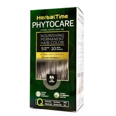 Imagen de Herbal Time Phytocare Tinte Permanente para el Cabello Color Rubio Ceniza 8A Kit Natural Pelo Profesional Nutre y Protege Tu Sin Amoníaco, PPD SLS 124.5 ml