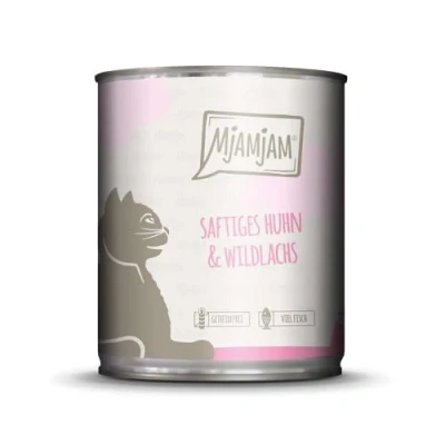 Imagen de MjAMjAM comida húmeda premium para gatos Pollo jugoso y salmón salvaje, pack de 6 (6 x 800 g), sin cereales con extra carne