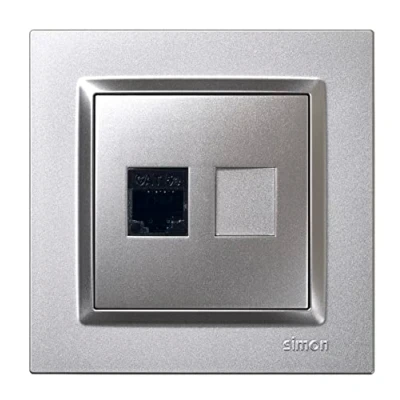 Imagen de Simon Toma RJ45 Cat 5e, Enchufe de Empotrar, Conector Cable Ethernet, Parerd Empotrable, Serie 10, Fácil Instalar, Incluye Marco, Tapa y Mecanismo, Color Aluminio