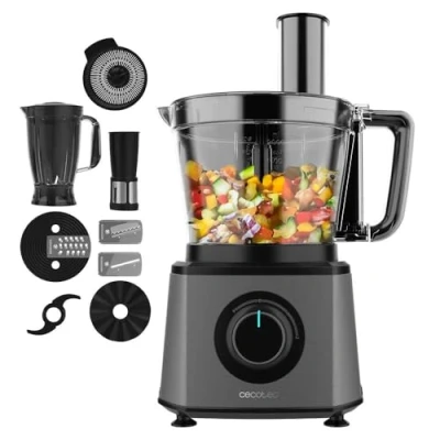 Imagen de Cecotec Procesador de alimentos Paprika 1300 Full, 2000W Potencia, Acero Inoxidable, 2 Velocidades, 3 Discos corte, Incluye Bowl 3,5 L, Jarra 1,8 y Exprimidor