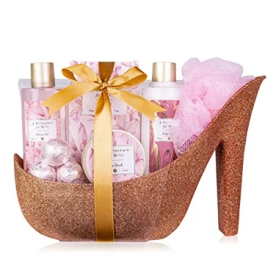 Imagen de accentra Set Regalo Mujer Un momento Para ti Fragancia Jazmín de belleza lujo con gel ducha, sales baño, loción corporal y mucho más. mujeres bomba cerámica purpurina