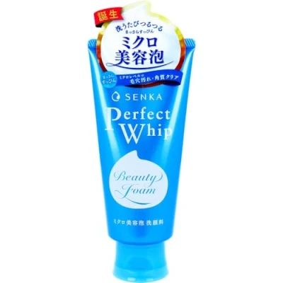 Imagen de Senka Perfect Whip 120g, Espuma limpiadora facial hidratante, enriquecida con seda y ácido hialurónico, Made in Japan.