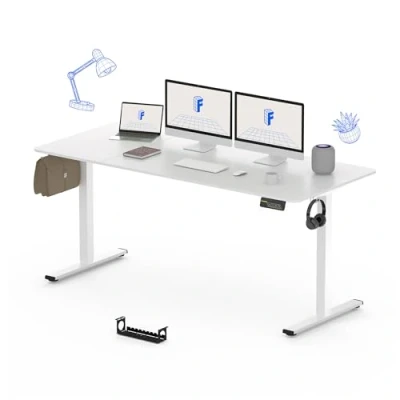 Imagen de FLEXISPOT 180x80cm Escritorio Eléctrico Ajustable en Altura, Elevable Standing Desk para Computadora con Gancho, Función de Memoria, Oficina y Dormitorio, Blanco