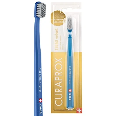 Imagen de Curaprox CS 12460 Cepillo de Dientes Terciopelo Manual Ultra Suave para Adultos con Cerdas CUREN Super Suaves Azul Real Gris