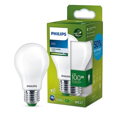 Imagen de Philips Bombilla LED Mate Eficiente, Casquillo E27 7.3W, 1535 Lúmens, Luz Blanca Fría, 4000k, Clase Energetica A