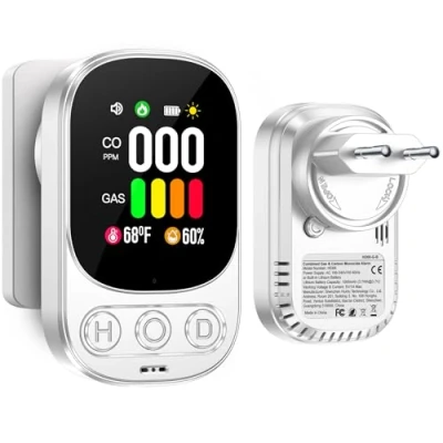 Imagen de Gedsffati Detector de Gas y Monoxido Carbono con Enchufe batería Respaldo para Hogar, CO Casa, Alarma Combustible Natural LPG Metano Propano Butano, Blanco