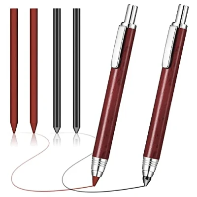 Imagen de Peowuieu Portaminas de 5,6 mm, 2 lápices mecánicos automáticos grafito para carpintero, 4 minas recarga con sacapuntas
