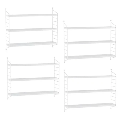Imagen de [en.casa] Juego de 4 Estantería Pared Strängnäs Estante Mural Baldas 3 Niveles Mueble Salón Despacho Acero Duradero 50 x 60 15 cm Blanco