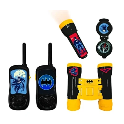 Imagen de Lexibook Batman Set de Aventurero Completo para niños, Walkie Talkies, Binoculares, Linterna, Brújula, Azul/Amarillo, RPTW11BAT