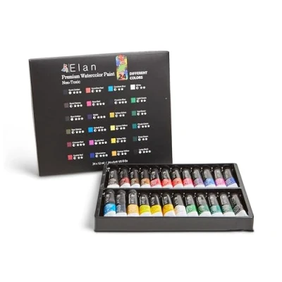 Imagen de Elan Set Acuarelas Profesionales, 24 Acuarela en Tubo 12ml, Kit Liquida, Watercolor Set, Colores, Pintura Para Tela