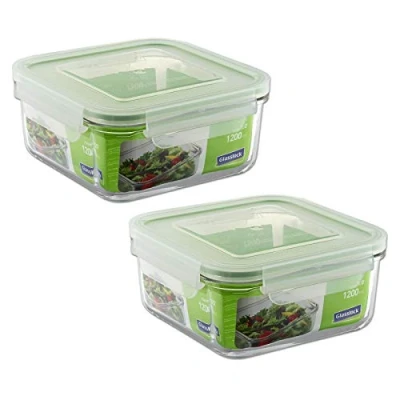 Imagen de GlassFood Juego de 2 Contenedores Cuadrados Glasslock 100% Herméticos en Vidrio Sódico Cálcico Templado Alta Dureza, Ecológico y Reciclable. Capacidad x 1200ml