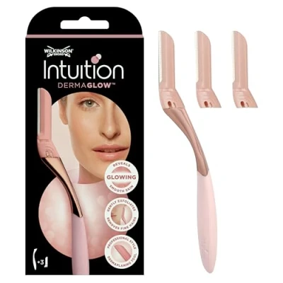 Imagen de Wilkinson Sword Intuition Dermaglow Eyebrow Maquinilla y Recambios para Dermaplaning, Ideal Exfoliar, Perfilar, Recortar Depilar el Vello Facial, Color Rosa, 1 2