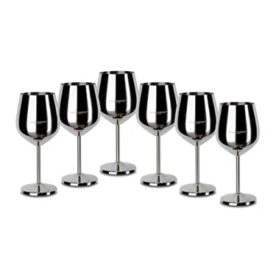 Imagen de ECHTWERK copas de vino acero inoxidable inastillables, juego vino, tinto, camping robustas, irrompibles, acabado plateado, 6 piezas, 21x 7,3cm, 0,5L
