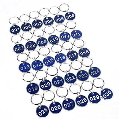 Imagen de Llaveros con etiqueta numerada de aluminio y plástico, 30 mm, azul, 1 50.