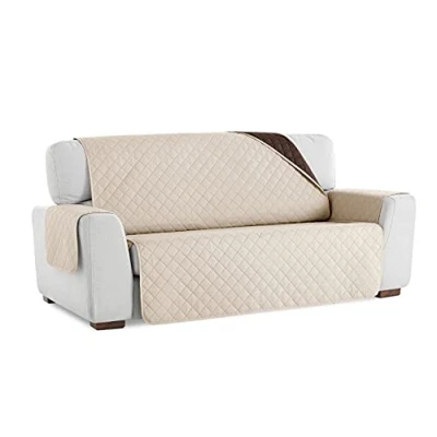 Imagen de S &amp; T Funda Cubre Sofá Reversible. Protector de Acolchado Antiácaros Fabricado en España Poliéster 100% (3 Plazas, Beige)
