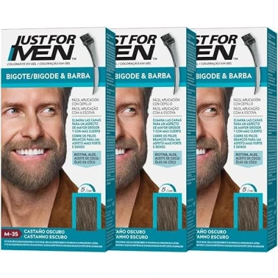 Imagen de Just For Men Tinte Para Bigote Y Barba, Elimina Las Canas Una Apariencia Más Espesa Completa, Con Pincel Aplicador Incluido, Color Castaño Oscuro, M35 (3 Pack)