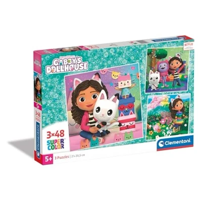 Imagen de Clementoni 25295 Supercolor Puzzle 3x48 Piezas, Gabby&#039;S Dollhouse, 3 Puzzles Infantiles De 48 Piezas Cada Uno A Partir 5 Años
