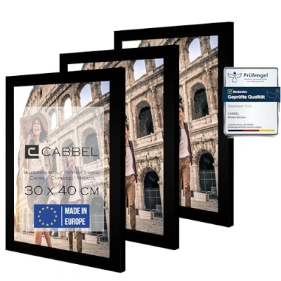 Imagen de CABBEL set de 3 marcos 30x40 cm Marco madera MDF con cristal acrílico inastillable, ideal para pósters, retratos en Negro