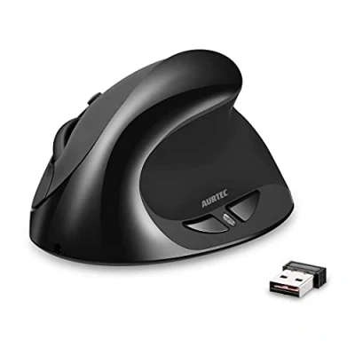 Imagen de AURTEC Ratón Vertical, Ratones ergonómicos inalámbricos Recargables 2.4G Receptor USB, 6 Botones y 3 dpi Ajustables 800/1200/1600, Negro