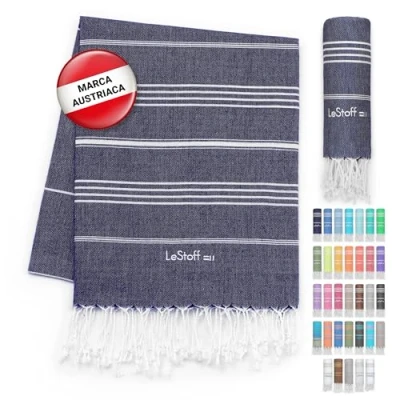 Imagen de LeStoff Fouta Premium 100% algodón orgánico Prelavado, sostenible, Absorbente y de Secado rápido Toalla Playa, baño, Ducha, Yoga, Sauna, Piscina Viaje (95 x 180 cm, Navy)