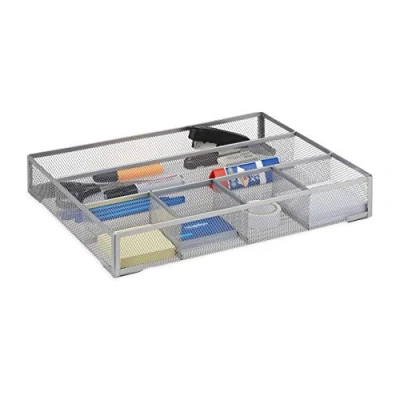 Imagen de Relaxdays Organizador de Escritorio con 6 Compartimentos, Metal, Plateado, x 38 30 cm