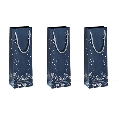 Imagen de SIGEL GT112 Paquete de 3 bolsas para botellas, &quot;Silver Snowflakes, 12,5 x 36 8,5 cm